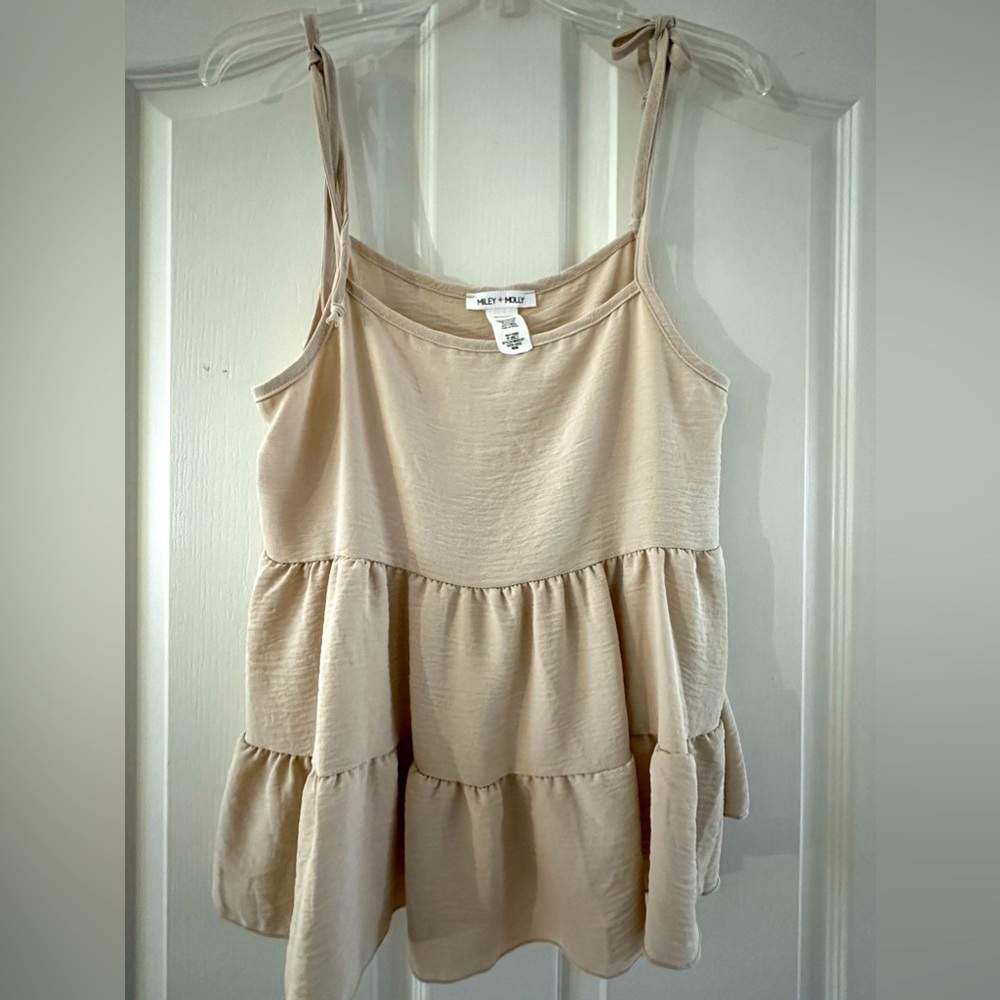 women’s beige spaghetti strap top with ties